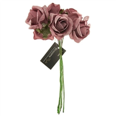 AussieSuperStore Art & Craft Essentials Mauve Glitter Foam Rose Flowers (in 7 colours) Foam Rose Flowers (in 7 colours) | Artificial Craft Flower Party Decoration 9323823204747 RBF19006